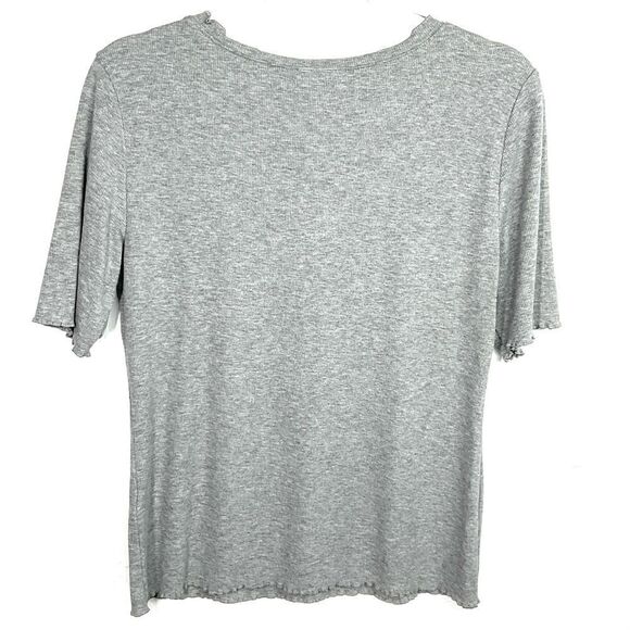 Maison Jules Heathered Gray Lettuce Hem Ribbed Short Sleeve Top Large - Picture 3 of 5